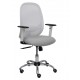 Silla Cilanco blanca malla blanca asiento similpiel gris brazo regulable base cromada ruedas de